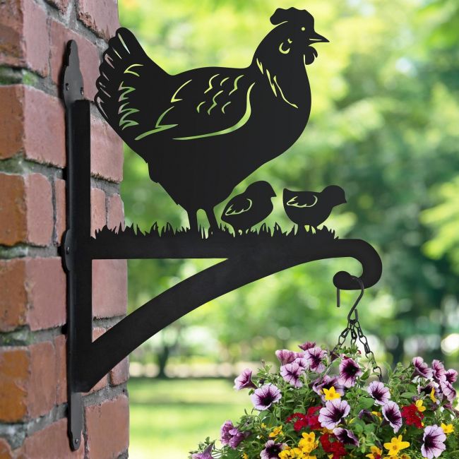 Hen & Chicks Hanging Basket Bracket in Garden Setting Hen & Chicks Hanging Basket Bracket in Garden Setting