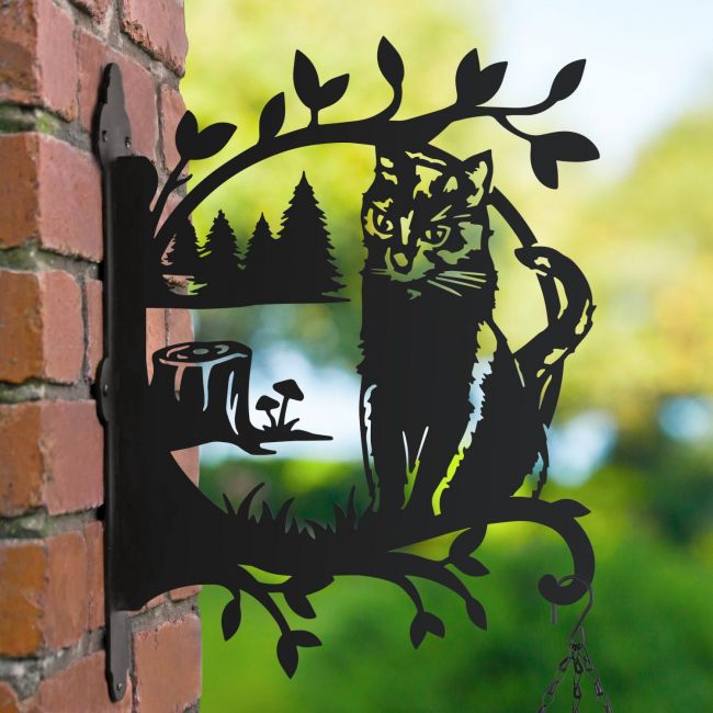 Alpine Trees and Stalking Cat Hanging Basket Bracket Alpine Trees and Stalking Cat Hanging Basket Bracket