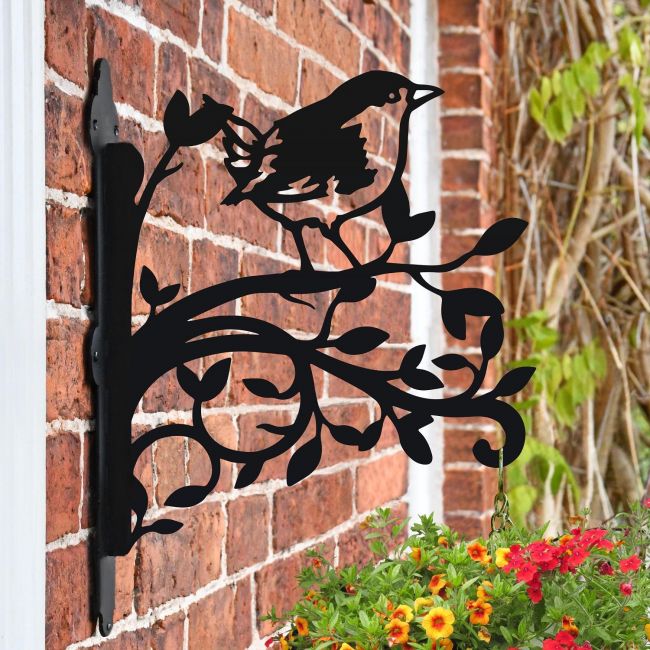Hanging Basket Bracket with Wren & Branches Hanging Basket Bracket with Wren & Branches