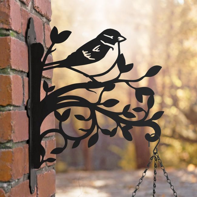 House Sparrow & Branches Hanging Basket Bracket with Flowers House Sparrow & Branches Hanging Basket Bracket with Flowers