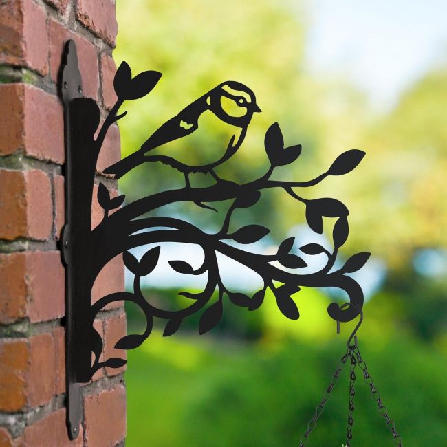 Blue Tit & Branches Iron Hanging Basket Bracket Blue Tit & Branches Iron Hanging Basket Bracket
