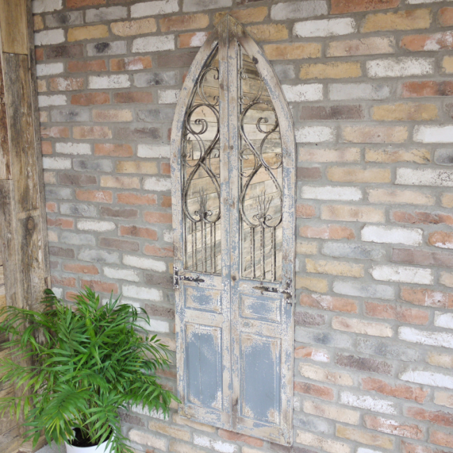Cathedral Door Rustic Wood & Metal Mirror 