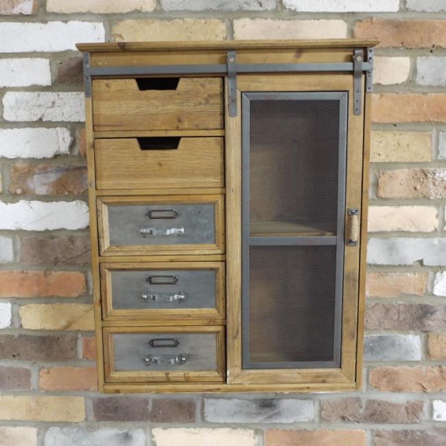 Wooden Industrial Wall Unit with Sliding Door Wooden Industrial Wall Unit with Sliding Door