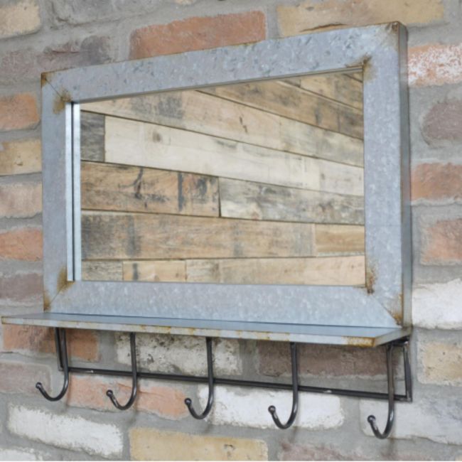 Rustic industrial mirror with hooks Rustic industrial mirror with hooks