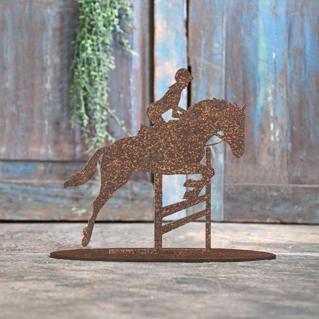 Show Jumping Horse Rustic Iron Door Stop in Front of a Rustic Blue Door Show Jumping Horse Rustic Iron Door Stop in Front of a Rustic Blue Door