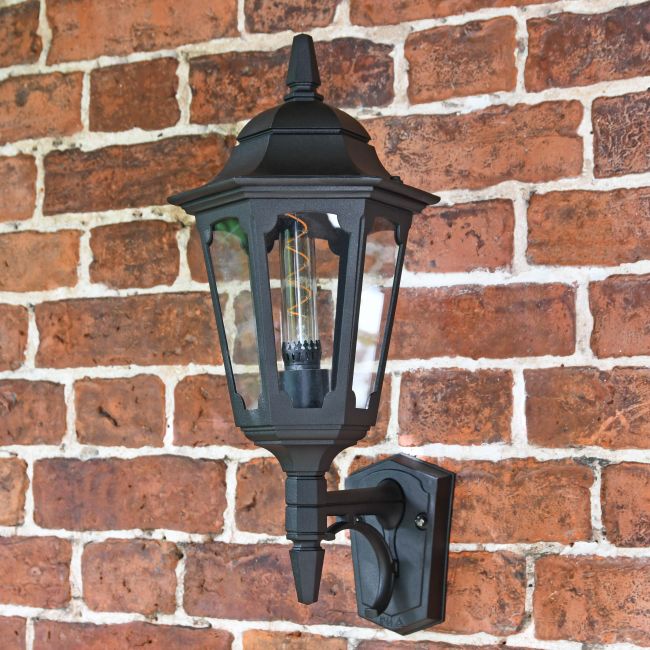 Large Bottom Fix Black Wall Lantern on Brick Wall Large Bottom Fix Black Wall Lantern on Brick Wall