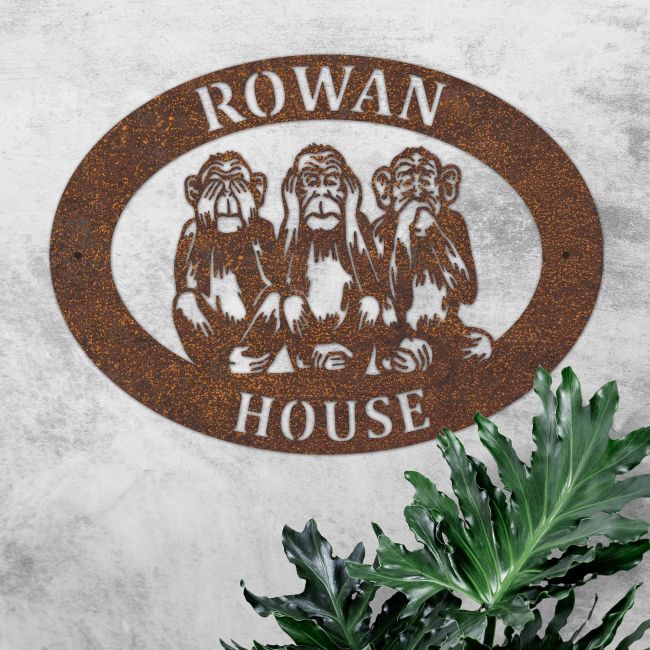 "See No Evil, Hear No Evil, Speak No Evil" Iron Oval House Sign in Rustic "See No Evil, Hear No Evil, Speak No Evil" Iron Oval House Sign in Rustic