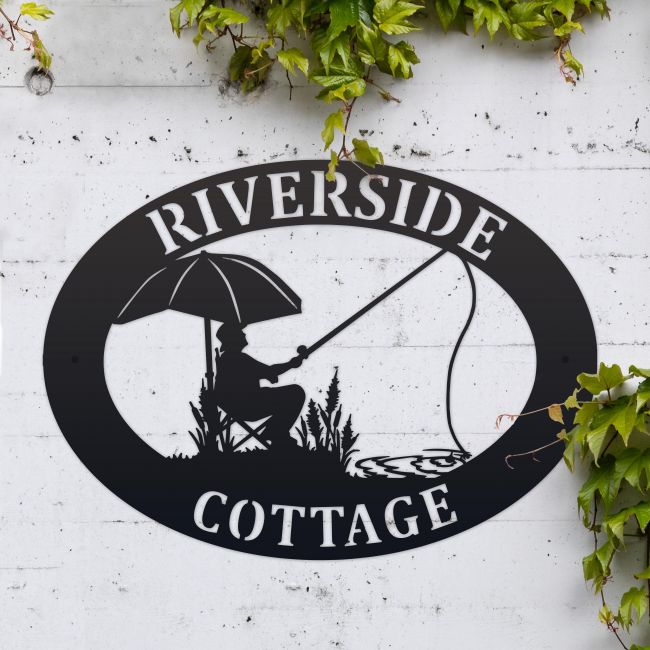 Fishing Iron Oval House Name Sign 