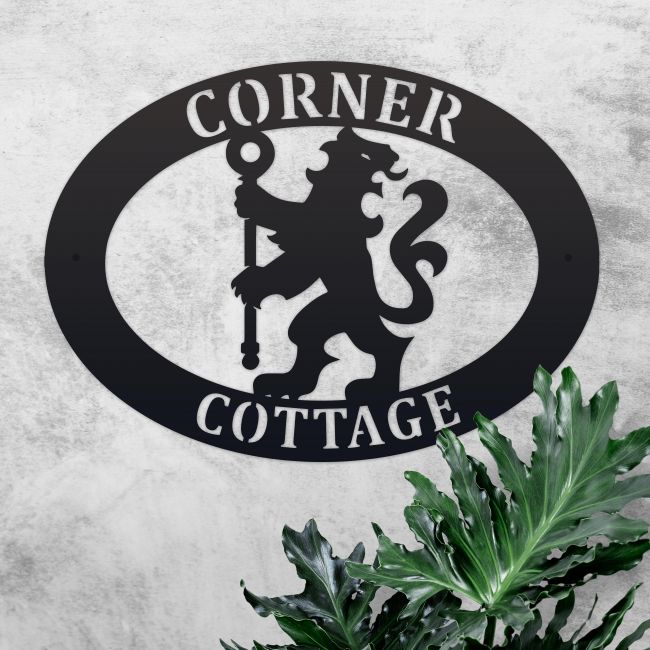 Lion & Staff Iron Oval House Name Sign Lion & Staff Iron Oval House Name Sign