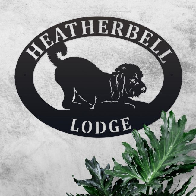 Playful Cockapoo Iron Oval House Name Sign 