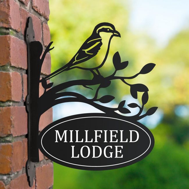 Bracketed House Name Sign with Great Grey Shrike Bracketed House Name Sign with Great Grey Shrike