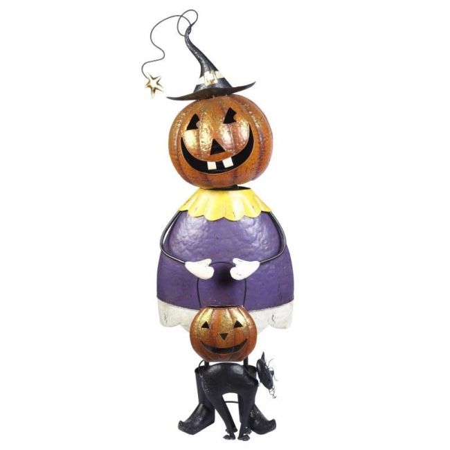 Standing Pumpkin Jester with Black Cat Standing Pumpkin Jester with Black Cat