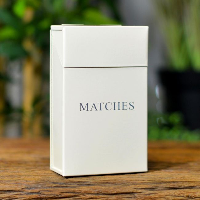 Cream Metal Match Box with the Text "Matches" Cream Metal Match Box with the Text "Matches"