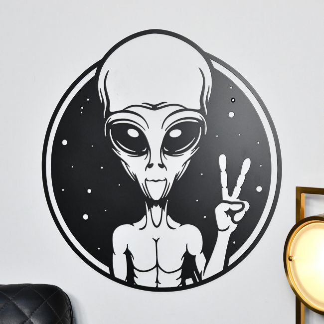Peace Sign Alien Wall Art finished in Black