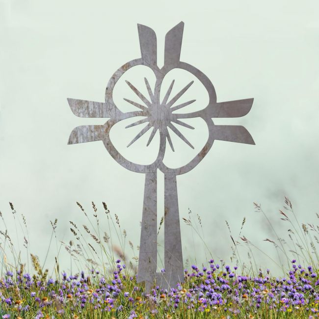 Modern Poppy Cross "Remembrance" Ground Spike in Natural Steel Finish Modern Poppy Cross "Remembrance" Ground Spike in Natural Steel Finish