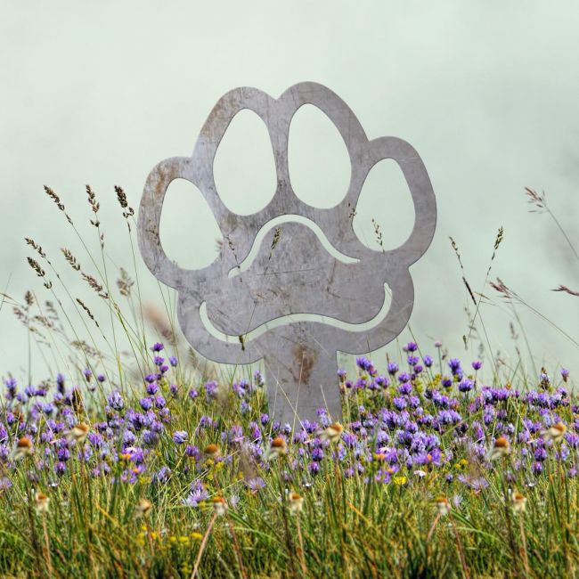Paw Print Grave Marker Ground Spike in Natural Steel Finish Paw Print Grave Marker Ground Spike in Natural Steel Finish