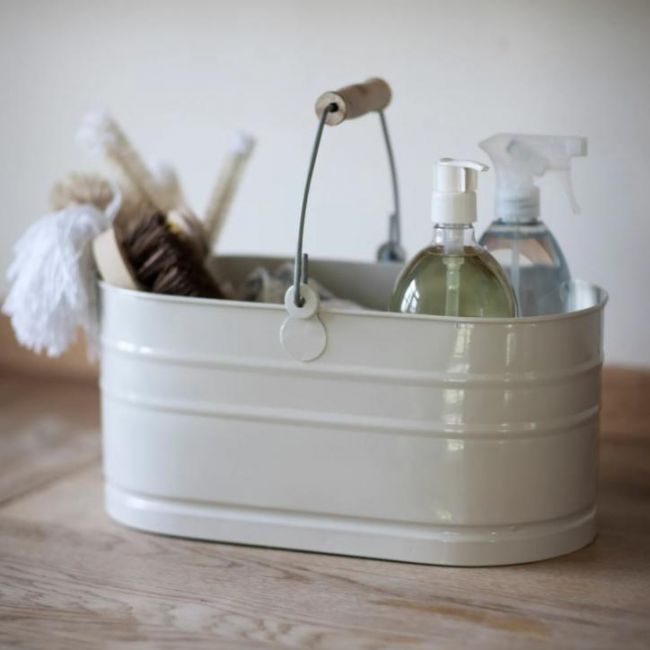 White Utility Bucket with Wooden Handle