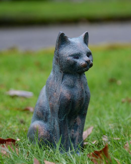 ‘Zen’ the Cast Aluminium Sitting Cat Garden Sculpture - Verdigris main image