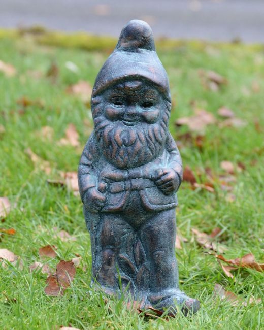 ‘Podge’ the Small Garden Gnome in Cast Aluminium - Verdigrismain image