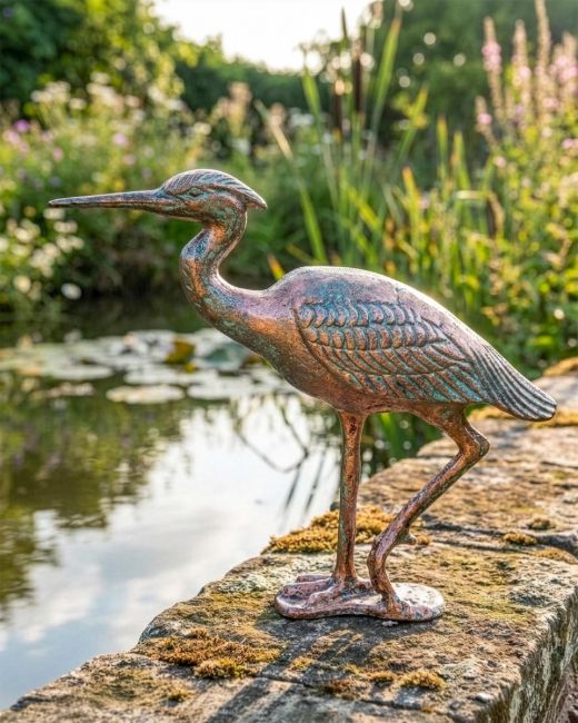 Verdigris Finished "Grus-Grus" Freestanding Crane Sculpture Digital Illustration
