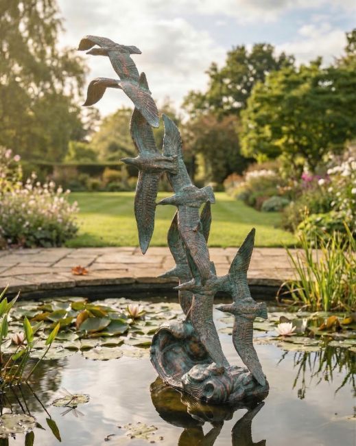Verdigris Seagull Flock Cast Aluminium Sculpture