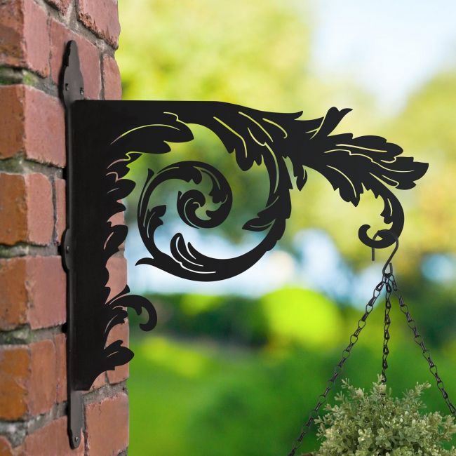 Baroque Ornate Hanging Basket Bracket in Garden Baroque Ornate Hanging Basket Bracket in Garden