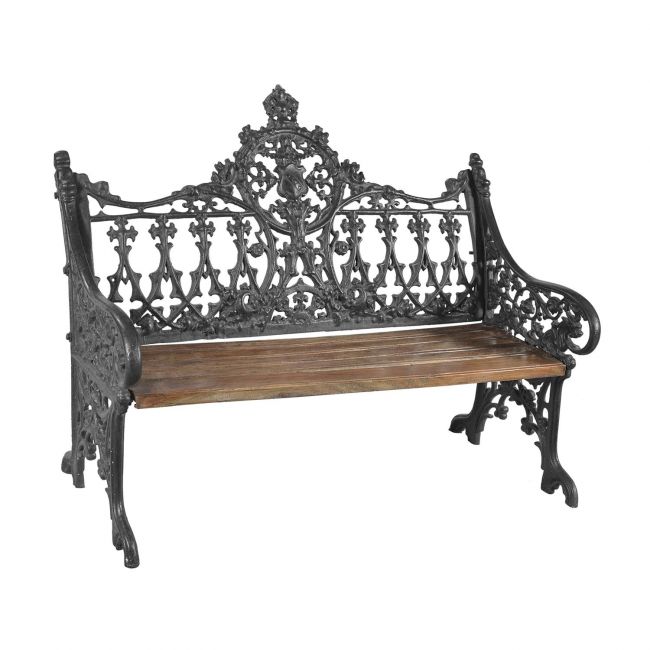 Vintage Victorian Cast Iron & Wood Bench in Black  Vintage Victorian Cast Iron & Wood Bench in Black