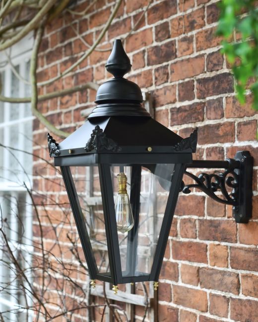 Black Sunningdale Wall Mounted Lantern Three Quarter View Black Sunningdale Wall Mounted Lantern Three Quarter View