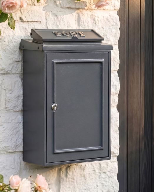 Wall Mounted Post Box with Bright Chrome Lettering - Grey Finish digital illustration