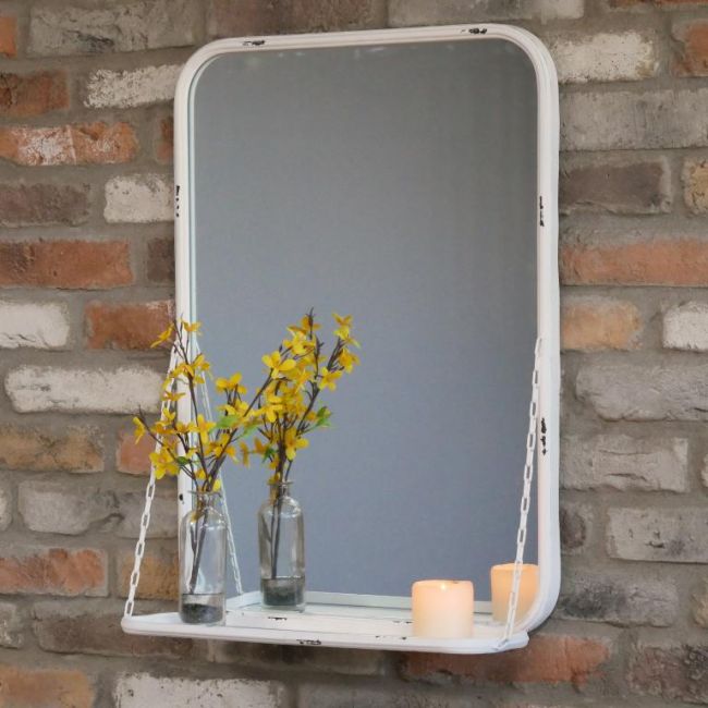 Industrial Shelf with Mirror - White Industrial Shelf with Mirror - White