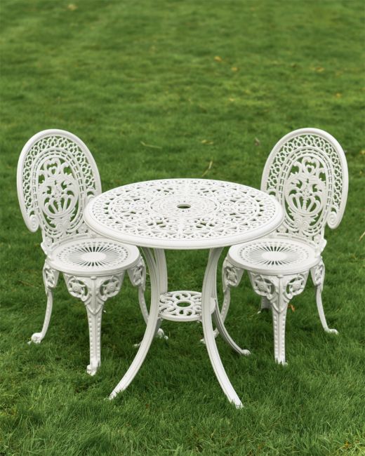 Cast Aluminium "Hamptons" White Two Seater Garden Table & Chair Set  Cast Aluminium "Hamptons" White Two Seater Garden Table & Chair Set