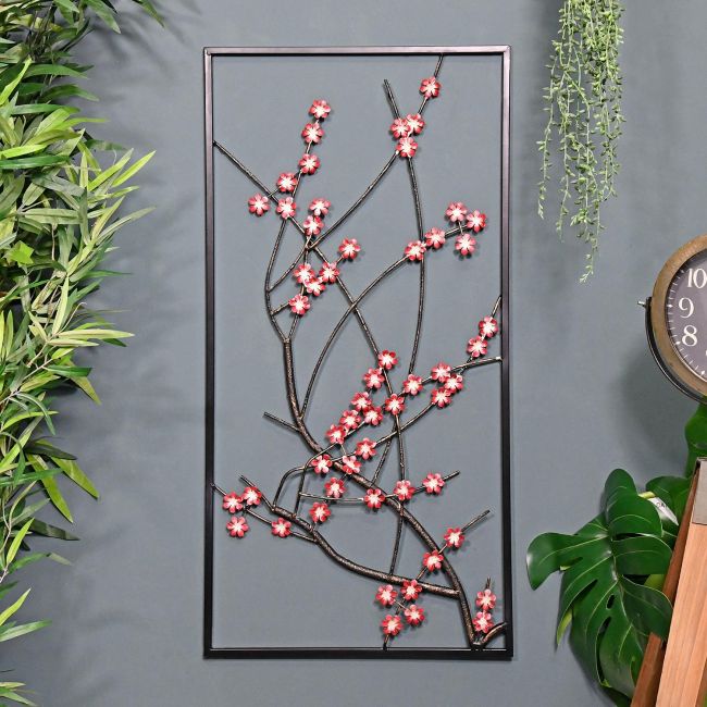 Wintersweet Floral Metal Wall Art in Situ on a Blue Wall Wintersweet Floral Metal Wall Art in Situ on a Blue Wall