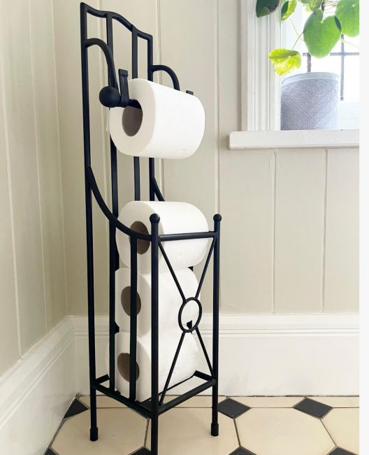 "Wraymond" Floor Standing Black Toilet Roll Holder in Situ in the Bathroom "Wraymond" Floor Standing Black Toilet Roll Holder in Situ in the Bathroom