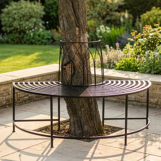 Wrought Iron "The Forest of Atmos" Tree Bench digital illustration