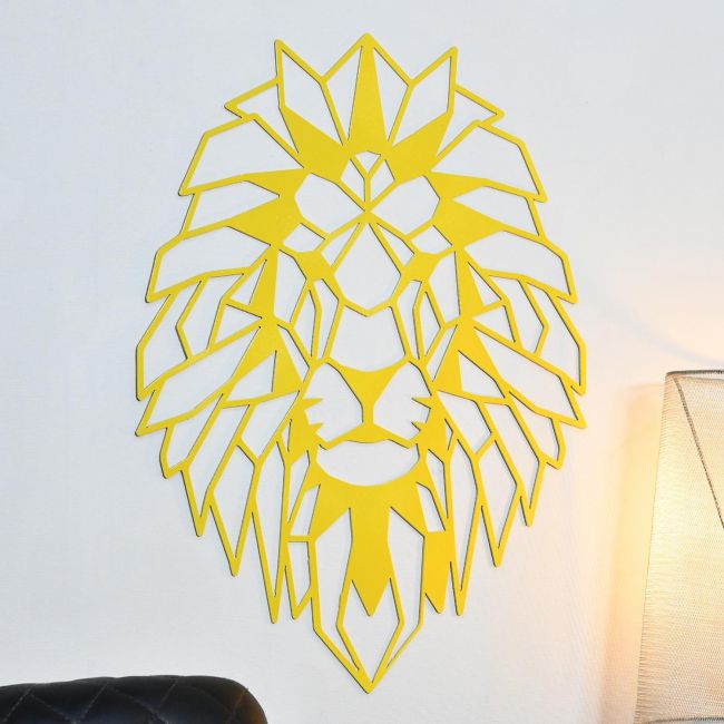 Geometric Lion Steel Wall Art on a White Wall Geometric Lion Steel Wall Art on a White Wall