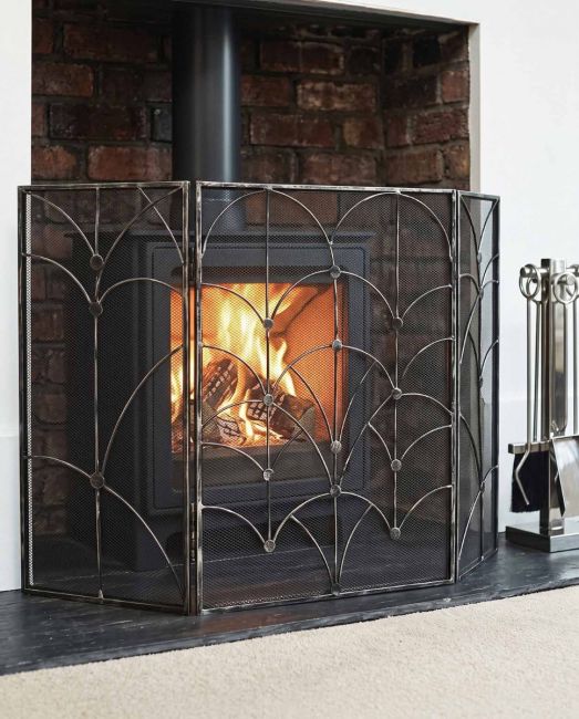 Antique Silver Art Deco Three Fold Fire Guard in Situ Antique Silver Art Deco Three Fold Fire Guard in Situ