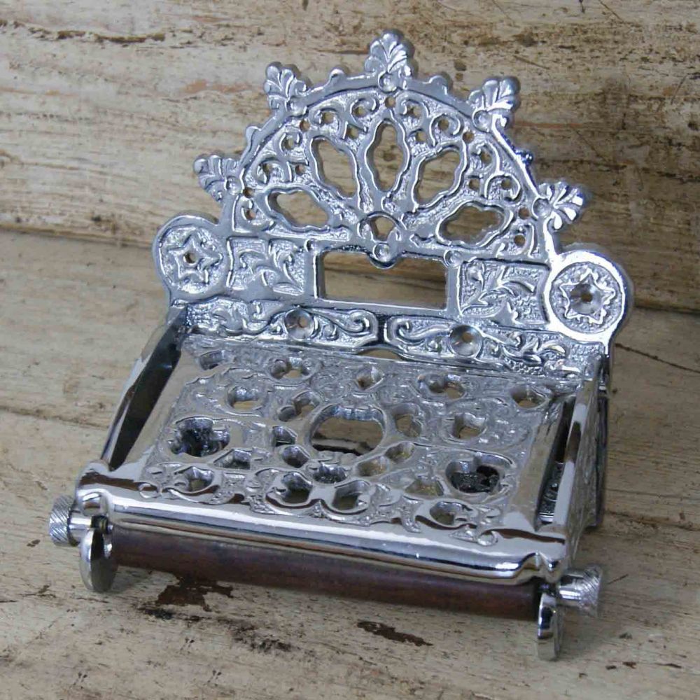 ???Eveline??? Antique Chrome-Finish Cast Iron Vintage Toilet Roll Holder | Black Country Metalworks