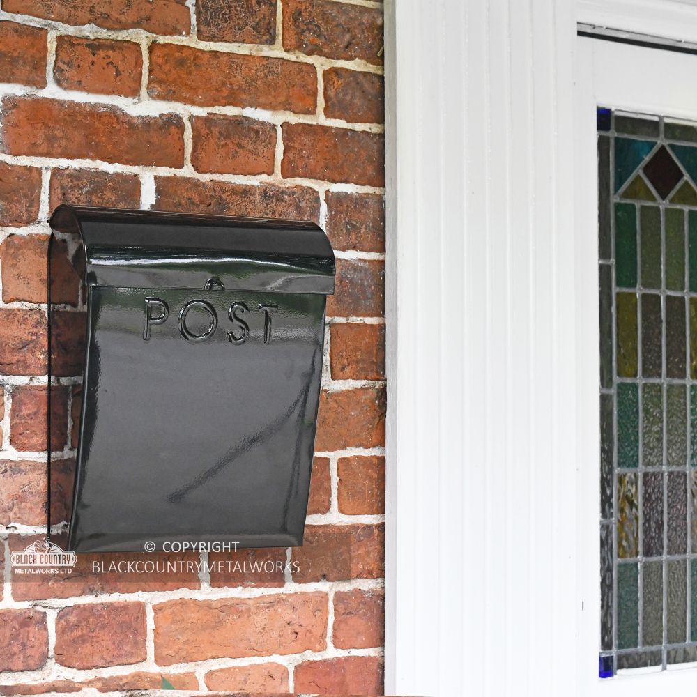 thumbnail image 2 of Black Country Metal Works Deluxe Cityscape Black Post Box - Contemporary With Lock, UK Made 2 of 4