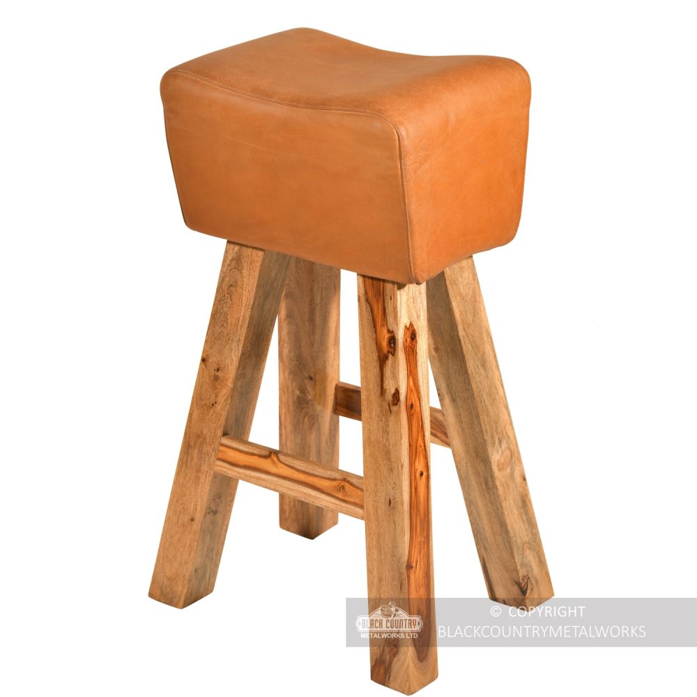 "The Walton" Mango Wood & Tan Leather Counter Stool | Black Country ...