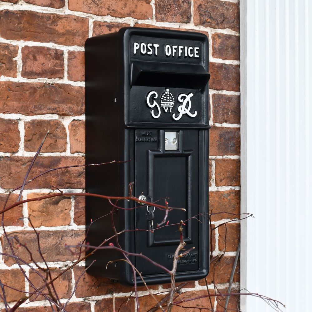 Black & White Slim King George Post Box | Black Country Metalworks