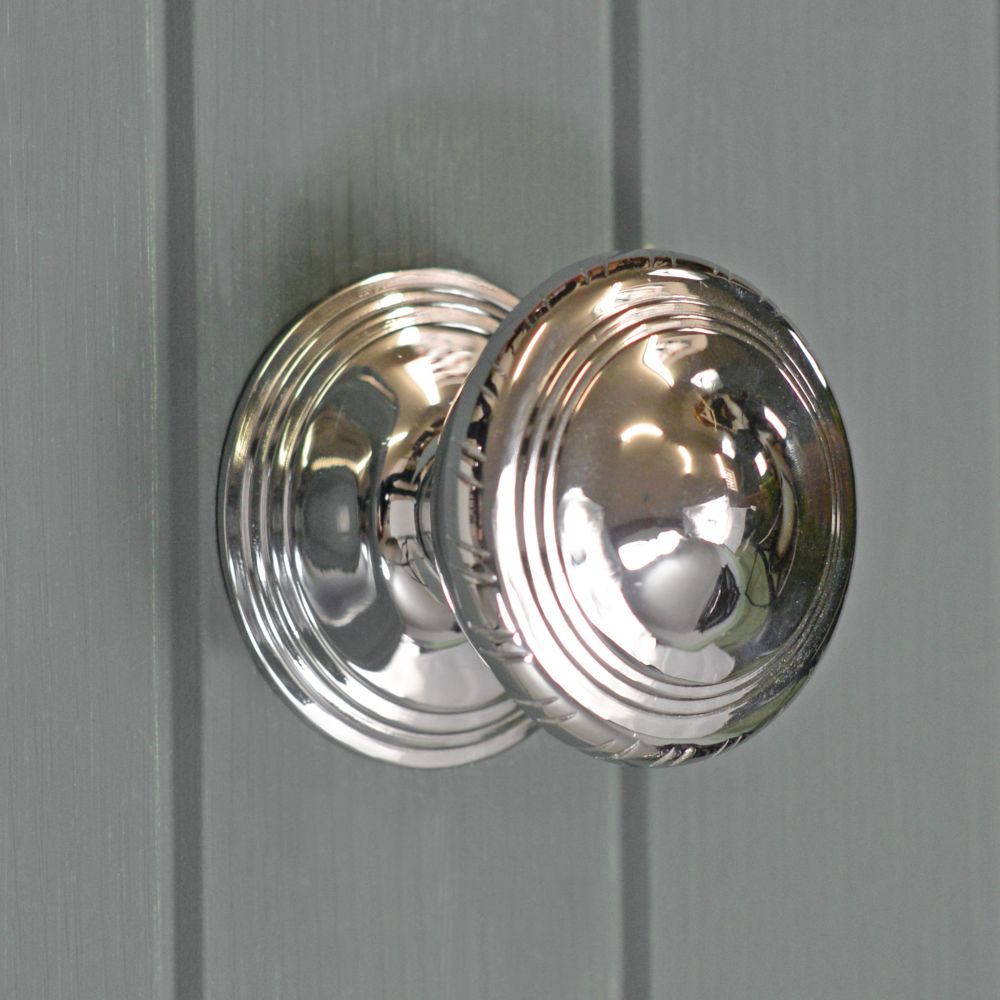 Large Circular Bright Chrome Centre Door Knob Black Country Metalworks