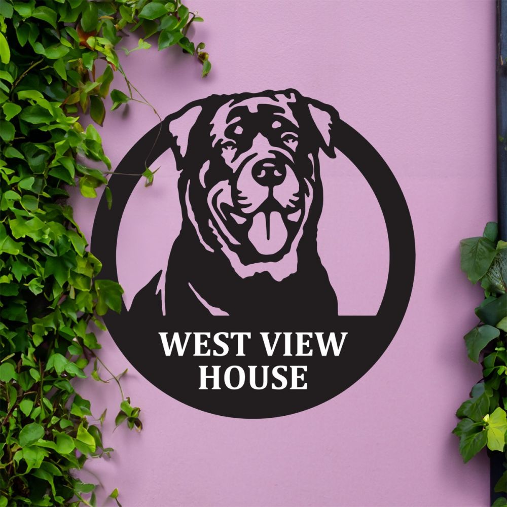Steel Circular Rottweiler House Name Sign | Black Country Metalworks