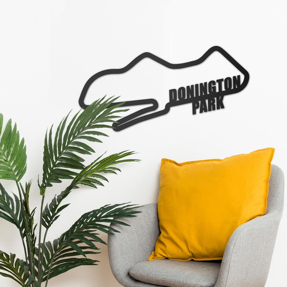 Donington Park Motor Racing Circuit Black Steel Wall Art 24cm Black