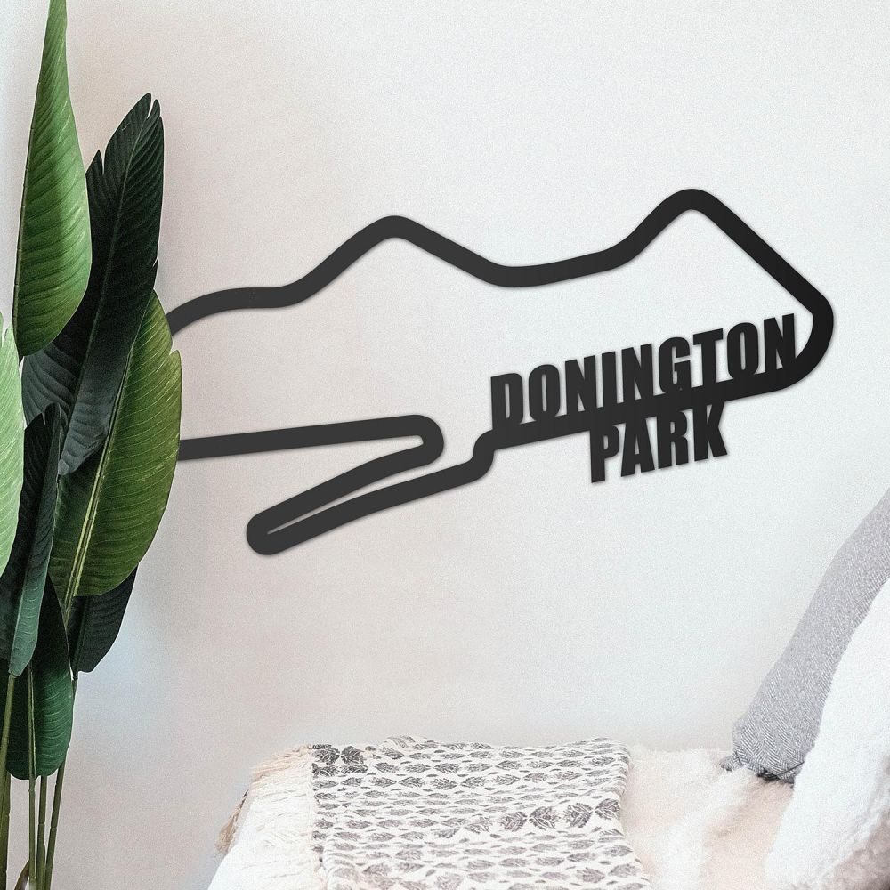 Donington Park Motor Racing Circuit Black Steel Wall Art 24cm Black