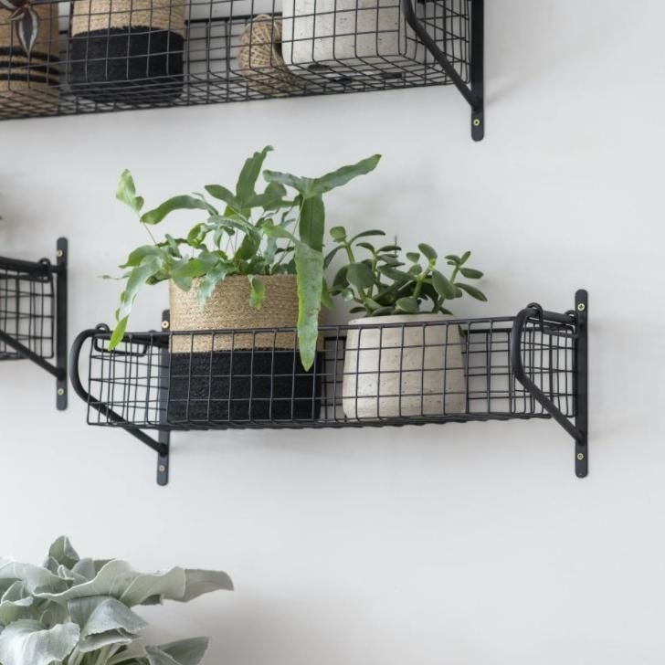 Black Wire Wall Mounted Basket Shelf Black Country Metalworks
