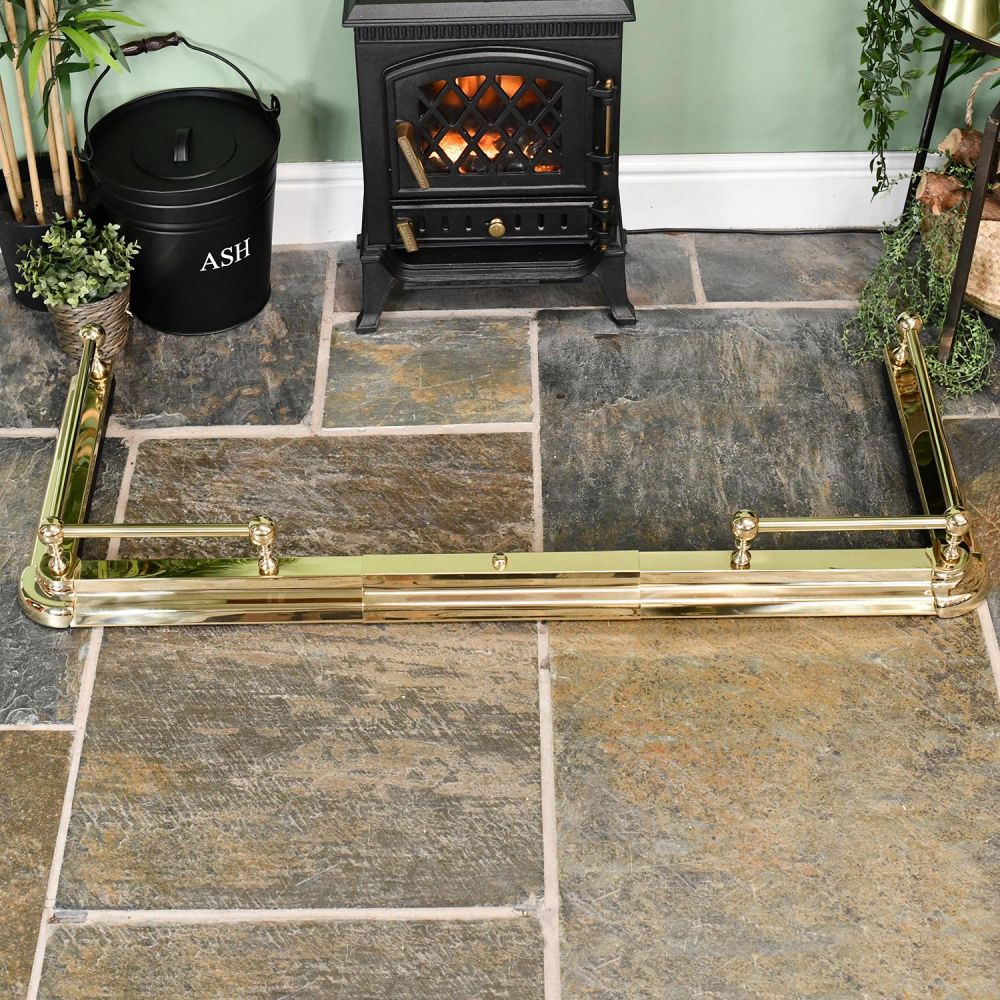 Polished Brass Simplistic Railed Hearth Fender Black Country Metalworks
