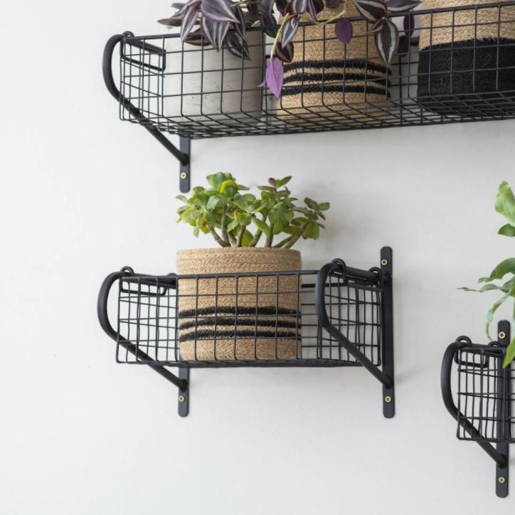 Black Wire Wall Mounted Basket Shelf Black Country Metalworks