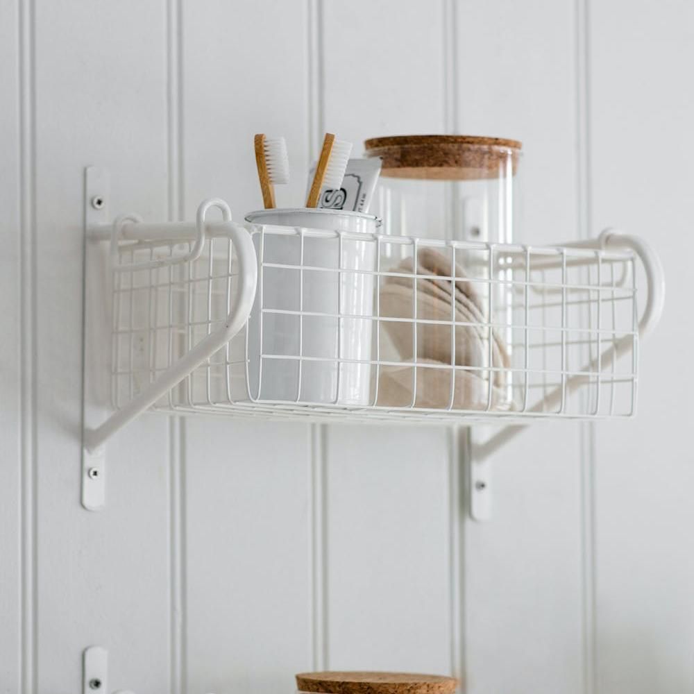 White Wire Wall Mounted Basket Shelf 30.5cm Black Country Metalworks