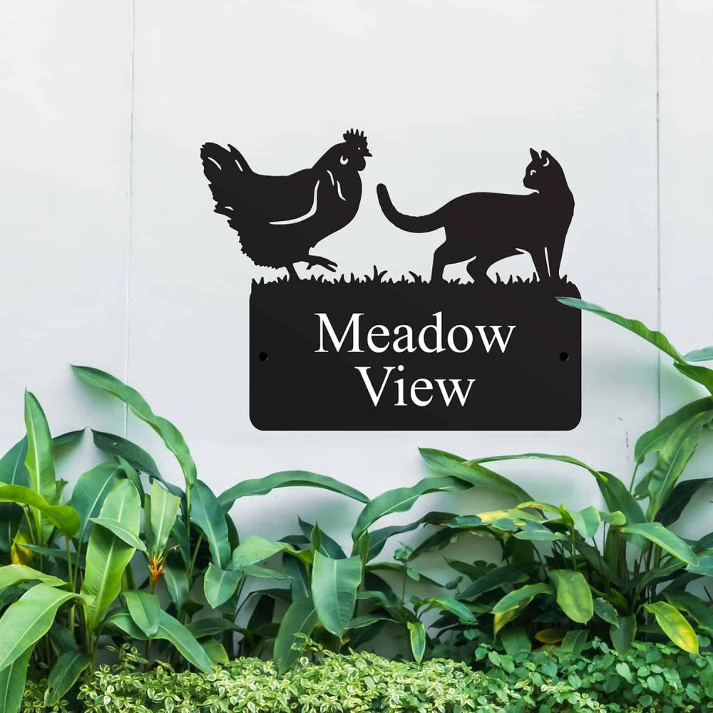 Steel Cat & Chicken House Name Sign Black Country Metalworks