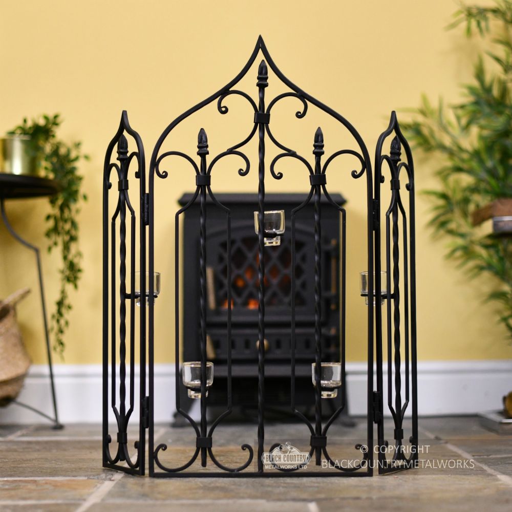 "The Waterford" Black Fire Guard With Tealight Holders Black Country